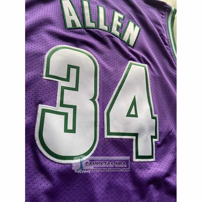 Camiseta Milwaukee Bucks Ray Allen NO 34 Mitchell & Ness 2001-02 Violeta